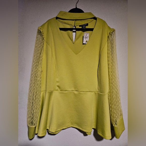 Ashley Stewart Mesh Paneled Cutout Peplum Top Size 30/32 - Picture 6 of 17